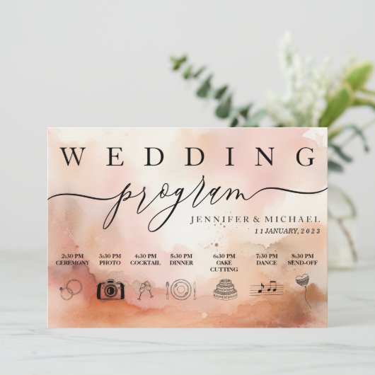 RoseGold Earthtone Waterverf Trouwpictogram Programmakaart (Staand voorkant)
