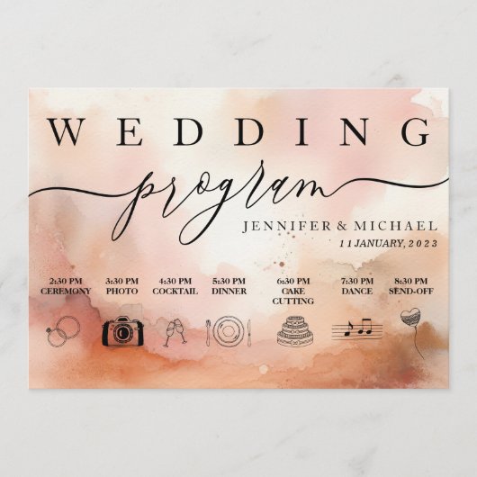 RoseGold Earthtone Waterverf Trouwpictogram Programmakaart (Voorkant)