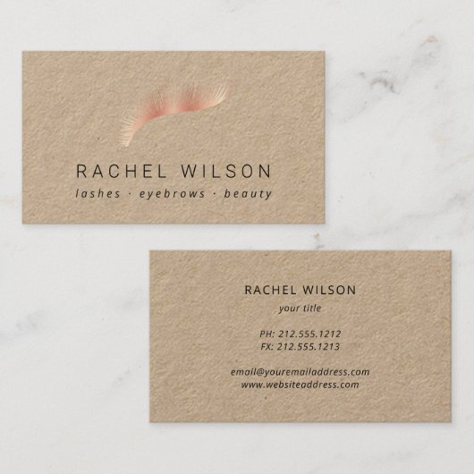 Rosegold eyelash Rustic kraft makeup Visitekaartje (Voorkant / Achterkant)