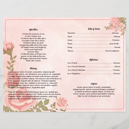 ROSEGOLD FLORAL | Sjabloon van het begrafenisprogr (Achterkant)
