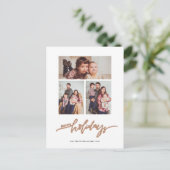 Rosegold Glitter Kerstmis 3 Foto Collage Holiday Briefkaart (Staand voorkant)