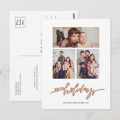 Rosegold Glitter Kerstmis 3 Foto Collage Holiday Briefkaart (Voorkant / Achterkant)