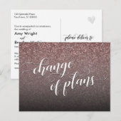 Rosegold Glitter Verandering van Plannen Uitgestel Briefkaart (Voorkant / Achterkant)