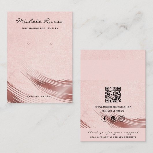 Rosegold Handgemaakte QR Code Sieraden Display Kaa Contactkaartje (Voorkant / Achterkant)