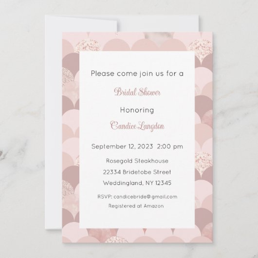 Rosegold Invitation, Roze Gold Invite, Bridal Baby Kaart (Voorkant)