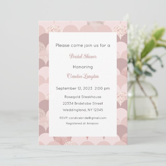 Rosegold Invitation, Roze Gold Invite, Bridal Baby Kaart (Staand voorkant)