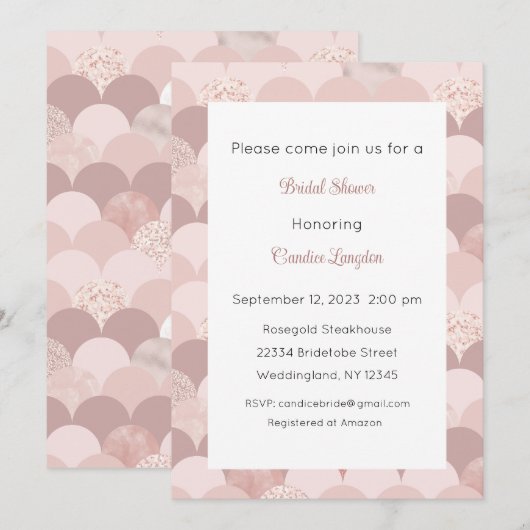 Rosegold Invitation, Roze Gold Invite, Bridal Baby Kaart (Voorkant / Achterkant)