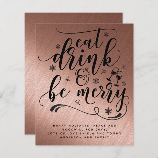 ROSEGOLD Kerstmis Eet Drink Wees Vrolijk Typograf (Voorkant / Achterkant)