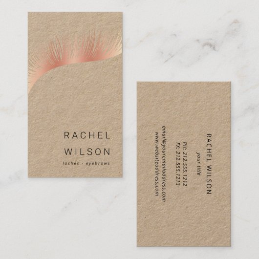 Rosegold Lashes Rustic kraft makeup, eyelash Visitekaartje (Voorkant / Achterkant)