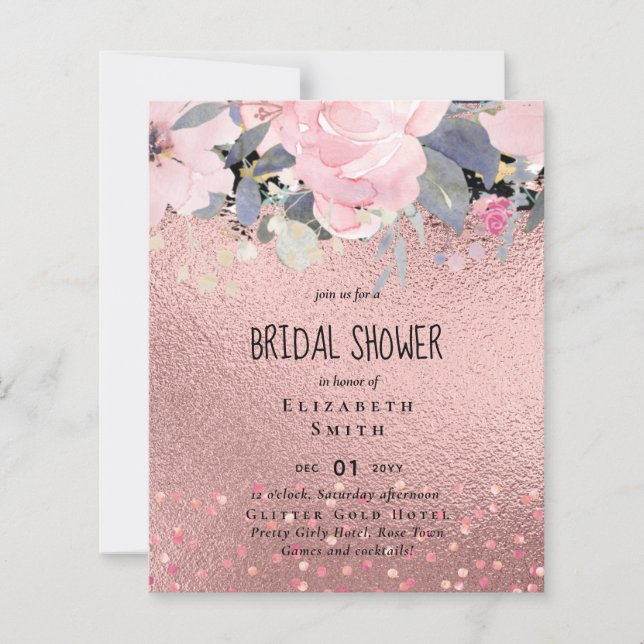 RoseGold Metallic Glitter Floral Folie Kijk bruilo (Voorkant)