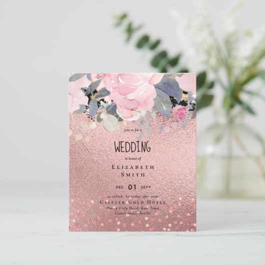 RoseGold Metallic Glitter Floral Folie Kijk bruilo (Staand voorkant)