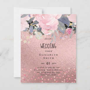 RoseGold Metallic Glitter Floral Folie Kijk bruilo