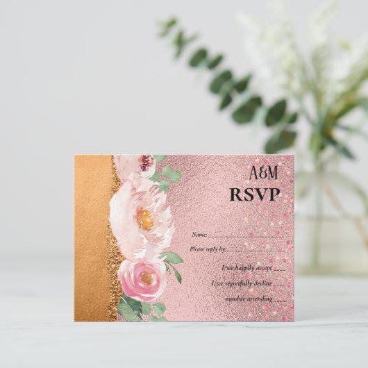 RoseGold Metallic Glitter Floral Folie Kijk bruilo Briefkaart (Staand voorkant)