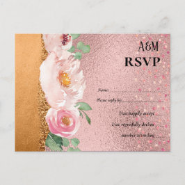 RoseGold Metallic Glitter Floral Folie Kijk bruilo Briefkaart