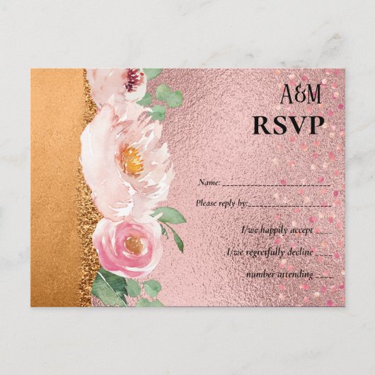 RoseGold Metallic Glitter Floral Folie Kijk bruilo Briefkaart (Voorkant)