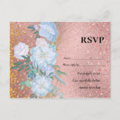 RoseGold Metallic Glitter Floral Folie Kijk bruilo Uitnodiging Briefkaart (Voorkant)