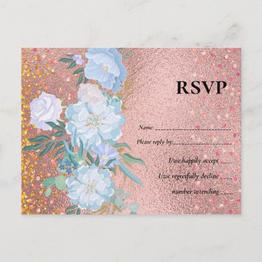 RoseGold Metallic Glitter Floral Folie Kijk bruilo Uitnodiging Briefkaart (Voorkant)