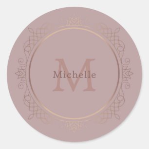 Rosegold Monogrammed Elegant Sjabloon Trendy Ronde Sticker