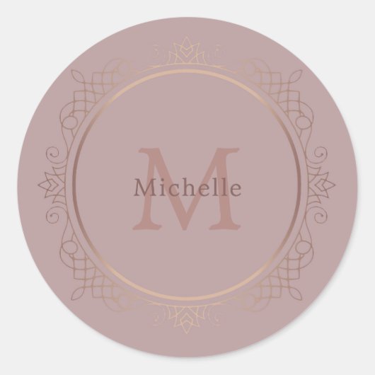 Rosegold Monogrammed Elegant Sjabloon Trendy Ronde Sticker (Voorkant)