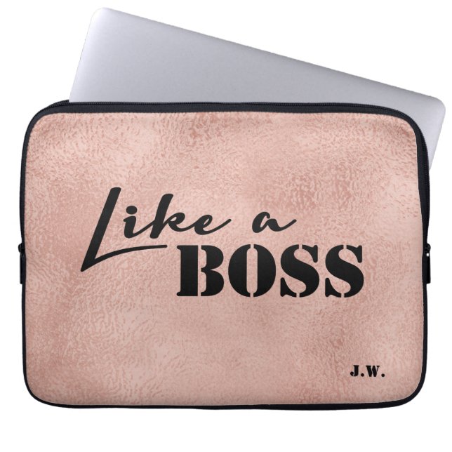 Rosegold Print background "Zoals een baas" tekst Laptop Sleeve (Voorkant)