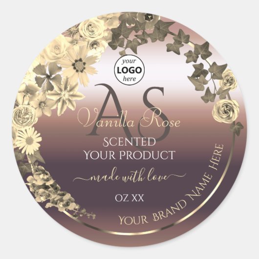 Rosegold Product Label Cream Flowers Monogram Logo (Voorkant)