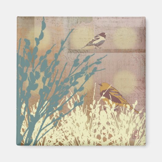 Rosegold Pussy Willow Vogel Design Magnet (Voorkant)