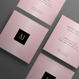 Rosegold roze metallic monogram make-up artiest vierkante visitekaartje