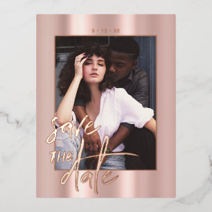 Rosegold Script Foto Huwelijk Save the Date Folie Feestdagen Briefkaart