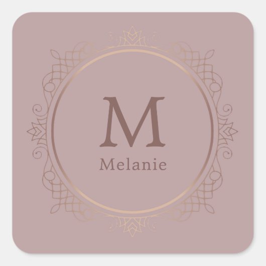 Rosegold Trendy Monogram Elegant Sjabloon Vierkante Sticker (Voorkant)