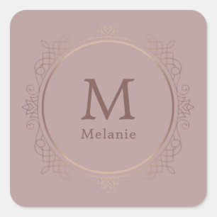 Rosegold Trendy Monogram Elegant Sjabloon Vierkante Sticker