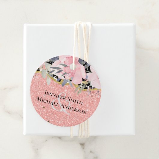 Rosegold TROUW Meisjesachtig Roze Bloem Glitter Gl Bedankjes Labels (In situ)