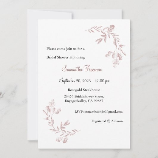 Rosegold uitnodiging, bruiloft uitnodiging, roze g kaart (Voorkant)