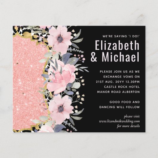 Rosegold WEDDING Girly Pink Floral Glitter Glam (Voorkant)