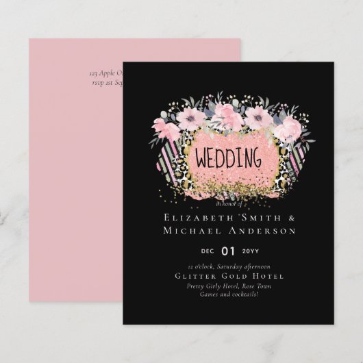 Rosegold WEDDING Girly Pink Floral Glitter Glam (Voorkant / Achterkant)