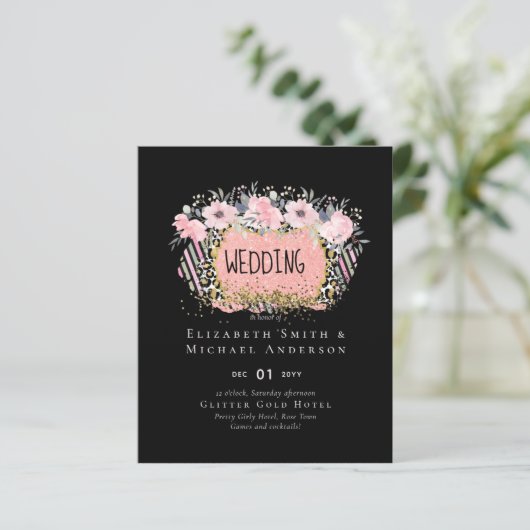 Rosegold WEDDING Girly Pink Floral Glitter Glam (Staand voorkant)