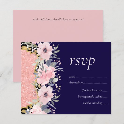 Rosegold WEDDING Girly Pink Floral Glitter Glam (Voorkant / Achterkant)