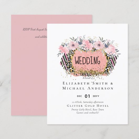 Rosegold WEDDING Girly Pink Floral Glitter Glam (Voorkant / Achterkant)