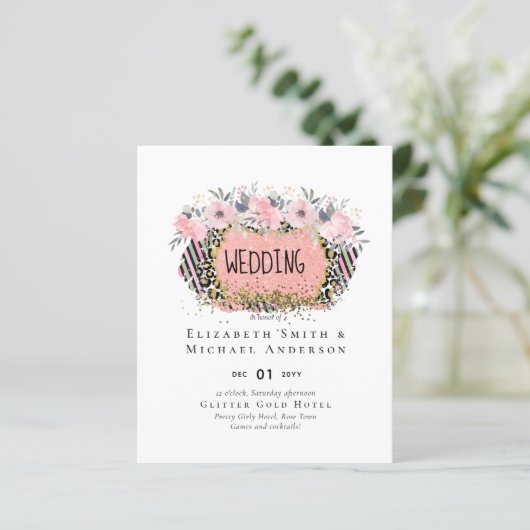 Rosegold WEDDING Girly Pink Floral Glitter Glam (Staand voorkant)