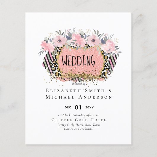 Rosegold WEDDING Girly Pink Floral Glitter Glam (Voorkant)