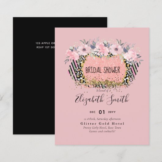 Rosegold WEDDING Girly Pink Floral Glitter Glam (Voorkant / Achterkant)