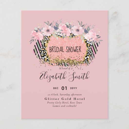 Rosegold WEDDING Girly Pink Floral Glitter Glam (Voorkant)