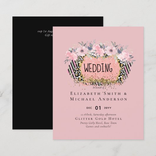 Rosegold WEDDING Girly Pink Floral Glitter Glam (Voorkant / Achterkant)