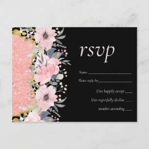 Rosegold WEDDING Girly Pink Floral Glitter Glam Briefkaart