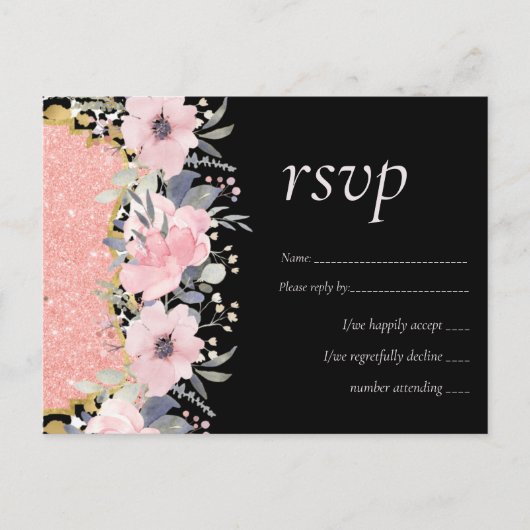 Rosegold WEDDING Girly Pink Floral Glitter Glam Briefkaart (Voorkant)