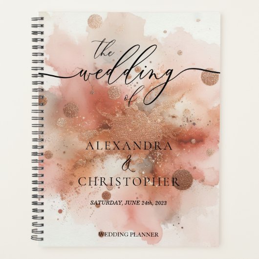 RoseGoud Aardtinten Waterverf Huwelijks Handtekeni Planner (Voorkant)
