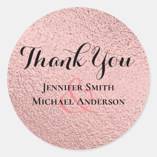 RoseGoud Glitter Glam Folie Look Bruiloft BUDGET Ronde Sticker (Voorkant)