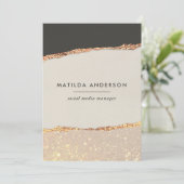 Roségoud glitter zwart roze modern kaart (Staand voorkant)