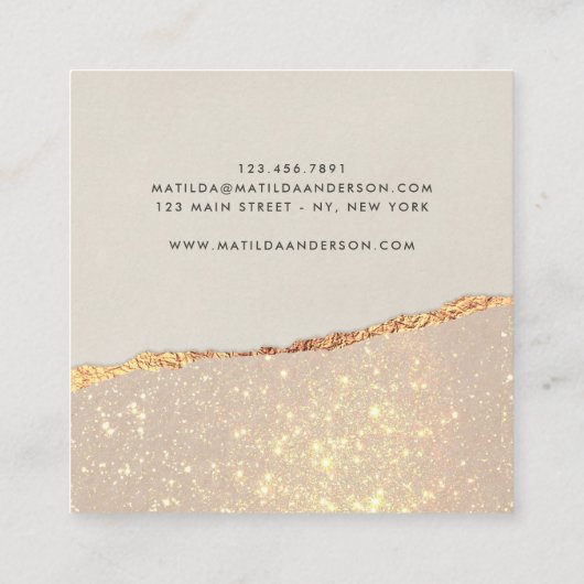 Roségoud glitter zwart roze modern vierkante visitekaartje (Achterkant)