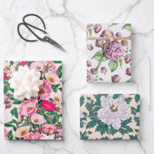 Rosehip Camellia & Peony Flowers Inpakpapier Vel