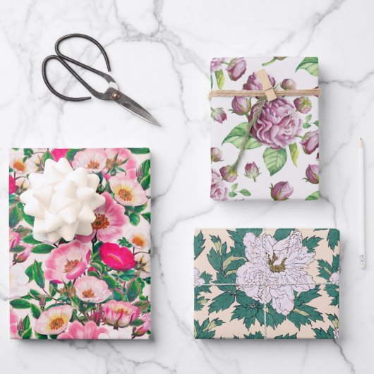 Rosehip Camellia & Peony Flowers Inpakpapier Vel (Voorkant)